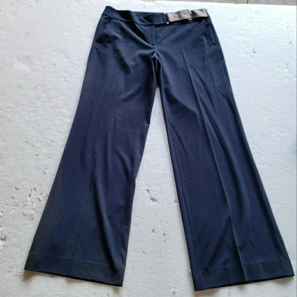 Michael Kors Womens Navy Blue Flare Leg Trouser Pants Belted Stretch Sz 10 - Picture 1 of 9